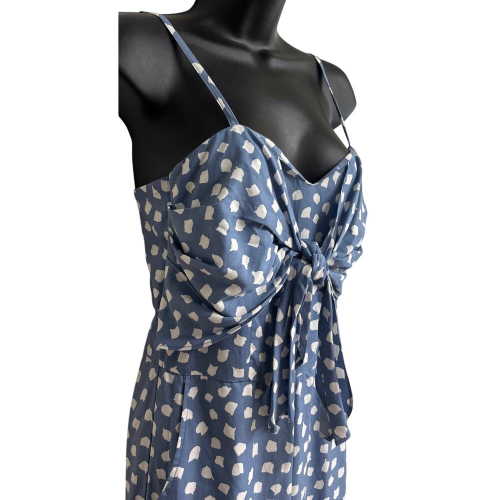 WHIT TWO Blue White Polka Dot Tie Front Wide Leg Jumpsuit Romper Petite 2P - Picture 3 of 10